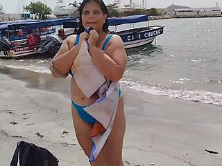 colombian latina gordita's huge ass fucked homemade on beach