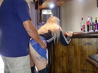 Cute Blonde Lifts Skirt Cheating Quickie Doggystyle Creampie