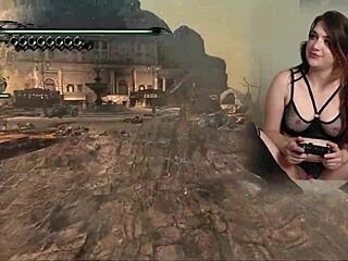 lovense gamer bimbo plays bayonetta with huge tits