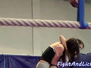 Skinny Lesbians Wrestle Dominate in Boxing Ring Fight!