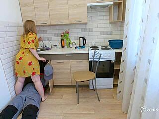 Lucky plumber catches chubby housewife teasing fat ass with toys