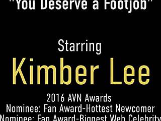 SLUTTY BABE KIMBER LEE MILKS COCK WITH PRETTY FEET!