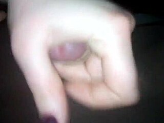 Wife's quick pantyhose lingerie handjob unloads hot cum