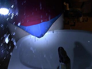 Blue Underpants Pee Soaking Over the Sink