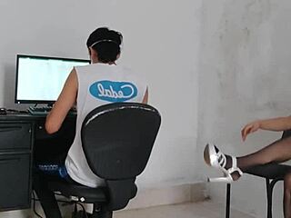 sexy emo secretaries seduce boss in office game