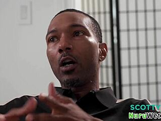 sexy blonde masseuse andi avalon gives scotty p a slippery nuru boob massage