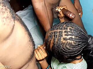 threesome with friend's ebony girlfriend licking dirty ass