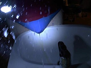 Blue Underpants Pee Soaking Over the Sink