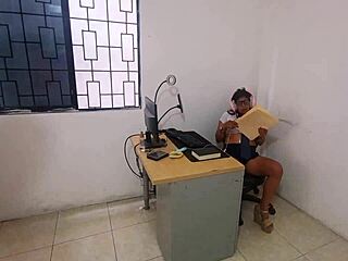 janitor pounds horny secretary's wet pussy doggystyle bent over