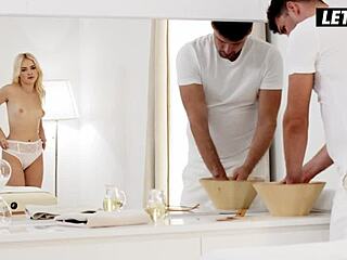 young ukrainian blonde lika star oils up for masseur's monster cock fantasy pounding