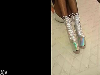 petite latina milf tempts in total silver fishnets and heels