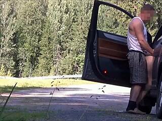 Fellow Traveler Fucked Bent Over Car by Muscular Milf Domme