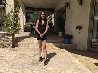 skinny french brunette endures double penetration in wild outdoor gangbang