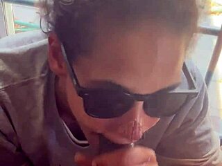 Lightskin ebony teen slut blows BF's friend facial cumshot