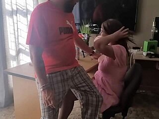 Brunette Amateur In Dress Jerks His Thick Cock Hard