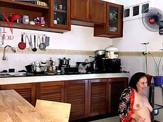 Humiliated housewife maid in pantyhose orgasms naked cooking juicy pussy exposed