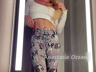 whoa this cute blonde's trying lingerie with shaved pussy exposed publicly