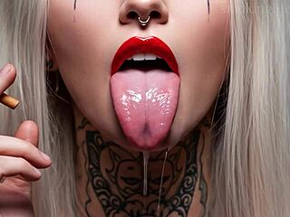 devilish lipstick monster smokes fetish fire