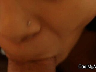 Perky ebony teen 18+ blows amateur cock in thong!