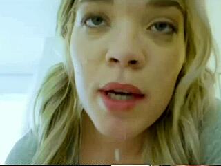 blonde with glasses sucks cock like a desperate slut