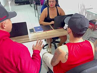 skinny latina finds horny boss with huge monster cock for interracial anal creampie