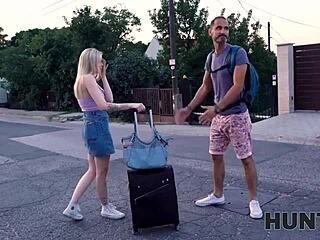 gf blindfolded and drilled outdoors by stranger while boyfriend watches for cash