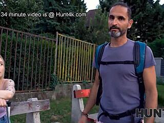 gf blindfolded and drilled outdoors by stranger while boyfriend watches for cash