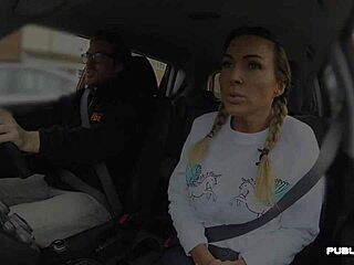 busty tattooed milf in lingerie fucks doggystyle during public driving lesson outdoors