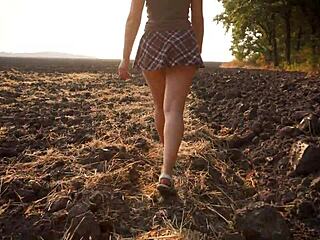 Schoolgirl's Miniskirt Upskirt Flashes Full Back Panties on Hidden Outdoor Cam