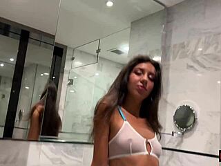 Fucking cute tight teen bitch's ass in hotel shower rough