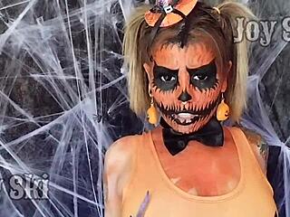 brazilian pierced nipple nerds fuck pumpkin for halloween fetish fun