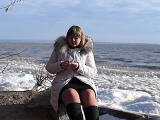 fat milf pisses outdoors smokes shows hairy pussy no panties short skirt riverbank