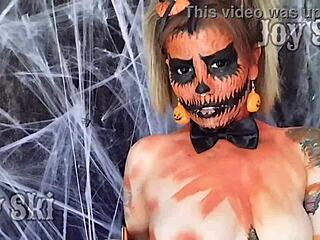 brazilian pierced nipple nerds fuck pumpkin for halloween fetish fun