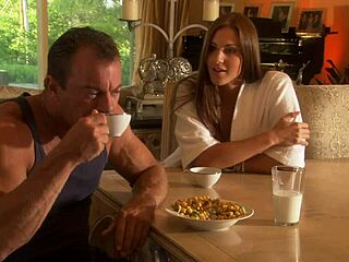 Brunette milf takes monster cock facial in living room heels