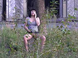 imagine anal bottle play outdoors on phone sex call with voyeur watching her hairy orgasm