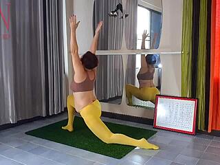 regina noir yogis in yellow tights sans panties at gym