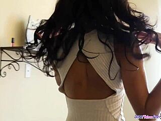 Glam babe rips clothes for sofa cowgirl titty ride