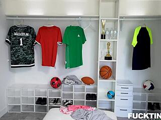 Cheerleader Angel Sucks and Fucks Coach's Cock in Locker Room