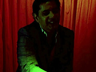 Fishnet babe strips teasing her shaved pussy before riding cock wildly!