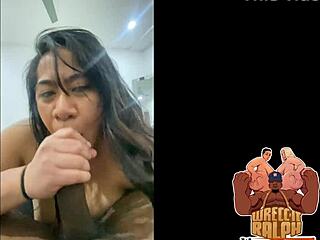 polynesian bbw slut rides bbc backstage after deepthroat blowjob