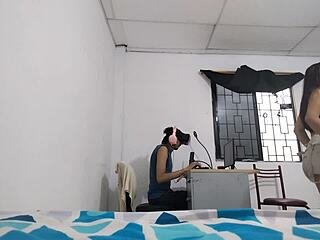 Busty stepsis dances seductively in stepbro's apartment during vr play full of lust