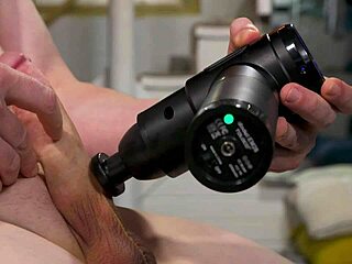 Slo-mo massage strokes massive monster cock up close