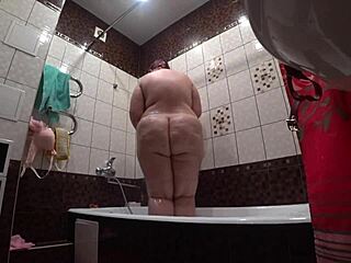 hidden cam spies fat russian model's big ass shower backstage