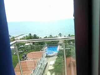 Naughty redhead invites hotel worker for beachfront pounding