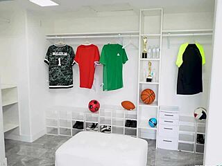 Cheerleader Angel Sucks and Fucks Coach's Cock in Locker Room