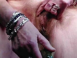 granny fucks hairy pussy with cucumber!