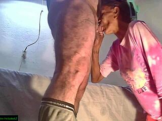 Lupita gulps cock deep before hot cum floods mouth