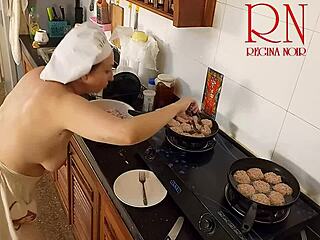 Naked Nudist Housewife Regina Noir Maids Kitchen Cooking!