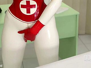 Latex goddess spanks and fingers herself solo