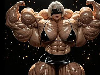 2b bulks into muscular giantess at pump factory!